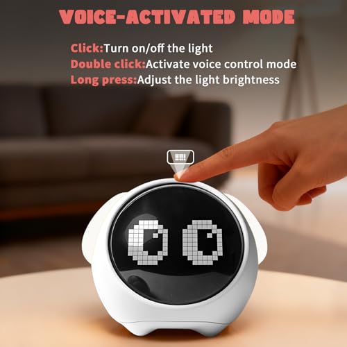 Cute Dog Kids Alarm Clock, Voice Control Rechargeable Digital Clock, White - Image 2