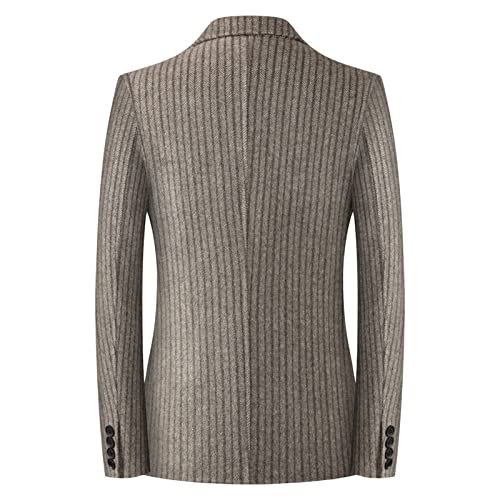 Men's Vintage Wool Blend Blazer 2 Button Casual Pinstripe Sports Coat Basic Striped Slim Fit Business Suit Jacket (Khaki,X-Large)2