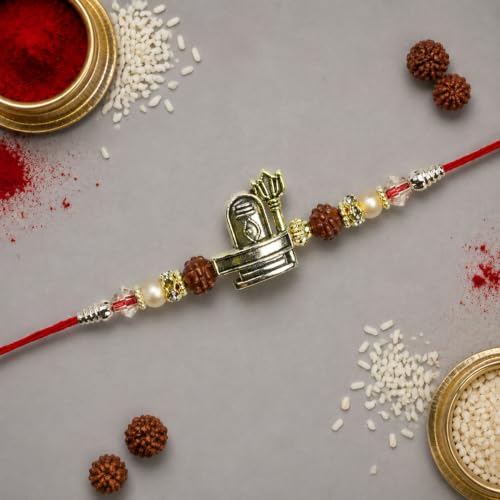 Image of Oblivion Rakhi For Brother - Elegant Stylish God Designer Rakhi with Beads and Silver Colour Pooja Coin, Tilak Set & Greeting Card - Traditional Raksha Bandhan Combo for Bhai