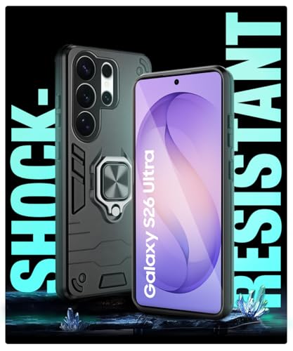 Image of WOW IMAGINE Shock Proof Back Case Mobile Cover for Samsung Galaxy S26 Ultra 5G 2026 | Back Cover Case (Tough Armor | Hybrid PC + TPU | Ring Holder & in-Built Kickstand | Black)