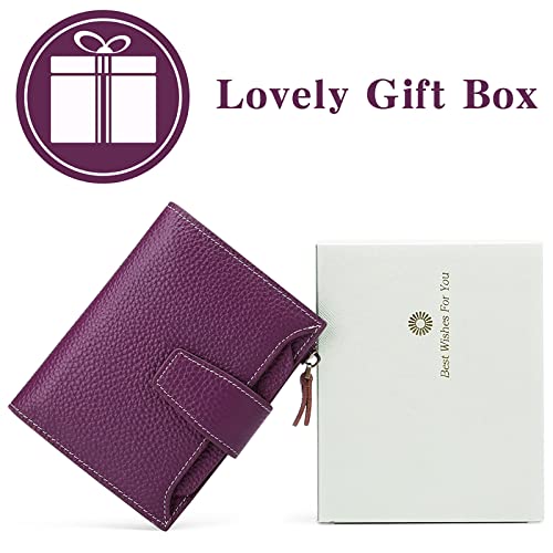 Image of GOIACII Leather Women's Wallet RFID Blocking Credit Card Holder Purple | Compact, Small, Trifold Billfold with Zipper Coin Pocket, 4 ID Windows