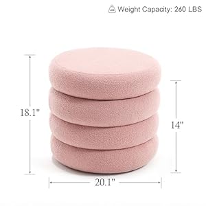 Round ottoman with storage boucle storage ottoman with removable lid upholstered sherpa foot rest stools for living room pink  urban country home decor