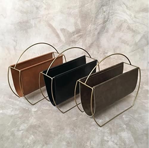 Leather Metal Magazine Rack with A Small Folder Grip on The Desk of A Stainless Steel Shelf at Home A Newspaper Rack(D)