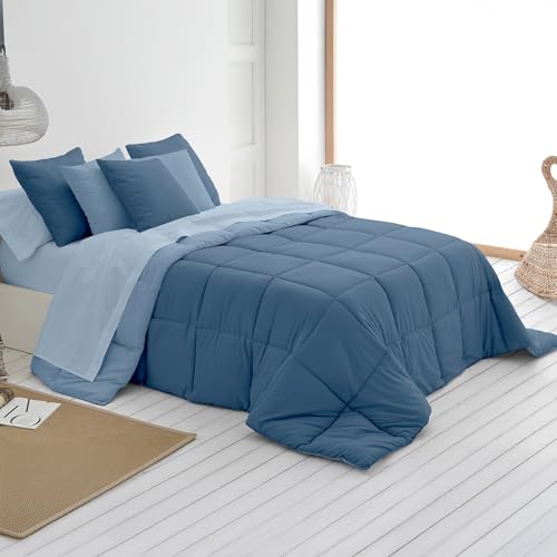 SOMNI HOME Edredón Primavera Reversible Nordico Bicolor Cama 135/140 cm Tacto Pluma. Duvet Suave Comodo. Cama Matrimonio. Verano Otoño 200 gr. Color Celeste - Azul 240x260