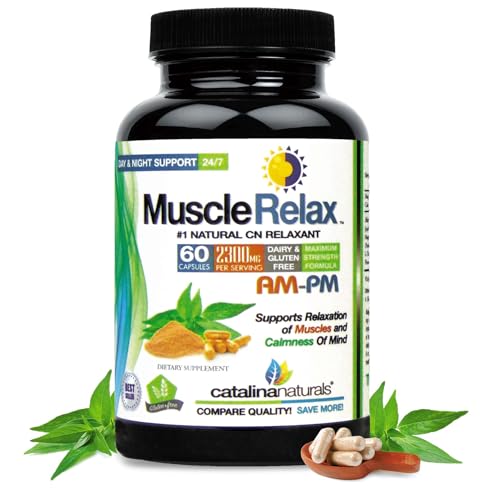 The Original Natural Muscle Relax AM-PM 24/7 Day or Night Relaxant from Catalina Naturals with Magnesium for Calmness - 60 Count