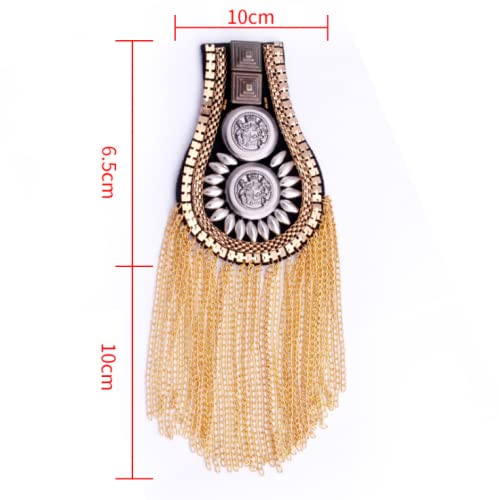 Image of 2 Pcs Vintage Tassel Link Chain Epaulet Shoulder Boards Badge Brooch For Men Women Uniform Epaulettes Accessories