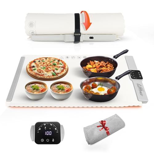 Food Warming Mat for Food, Electric Warming Tray with 5 Temp-Settings to Keep Food Warm at Party, Foldable Heating Pad for Food, Silicone Food Warming Pad –Easy to Clean, Easy Storage