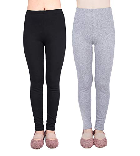 IRELIA 2 Pack Girls 100% Cotton Fleece Lined Warm Leggings for Winter BLG XS Black/Light Grey - image 1