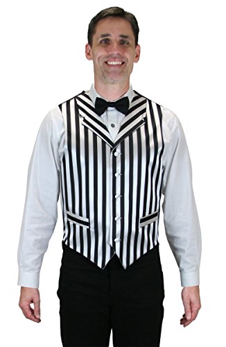 Historical Emporium Men's Ragtime Satin Striped Dress Vest, Victorian Edwardian Tuxedo Dress Waistcoat