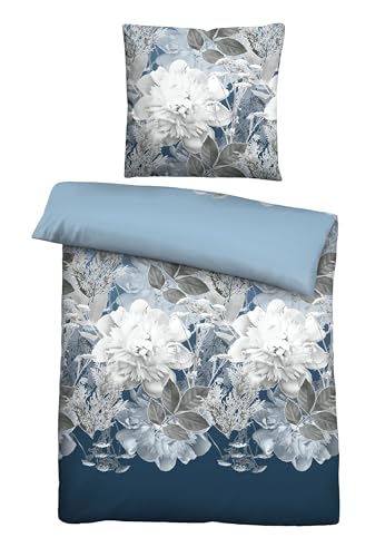 Traumhaft schlafen - Castell - Markenbettwäsche Thermo-Fleece Bettwäsche 0360442 Blume GROß 1x 135x200 cm + 1x 80x80 cm, eisblau