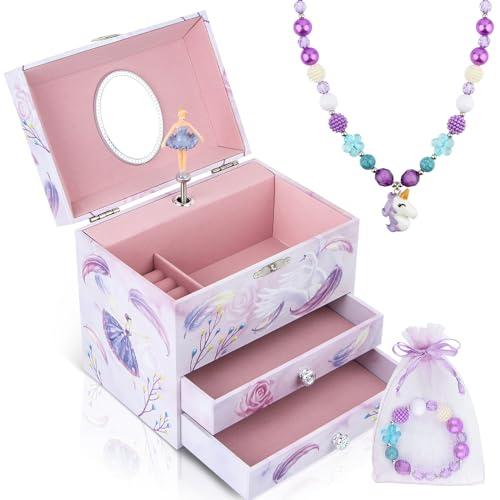 Anyiner Boîte à Bijoux Musicale Pour Filles – Boîte à Musique Ballerine Avec 2 Tiroirs Coulissants, Boîte à Bijoux Pour Enfants, Cadeau d'Anniversaire Pour Enfants De 3 à 10 Ans
