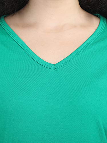 Image of FLEXIMAA Women's Cotton Plain V Neck Full Sleeve T-Shirt