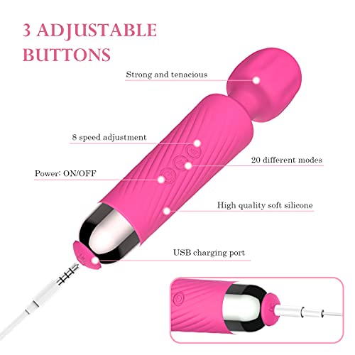 JniTyOpt Personal Wand Massager, 20 Vibration Modes & 8 Speeds, Quiet & Waterproof, Rechargeable Portable Handheld Full Body Massager for Back Neck Shoulder Muscle Aches Pain Relief (Rose) - Thumbnail 3