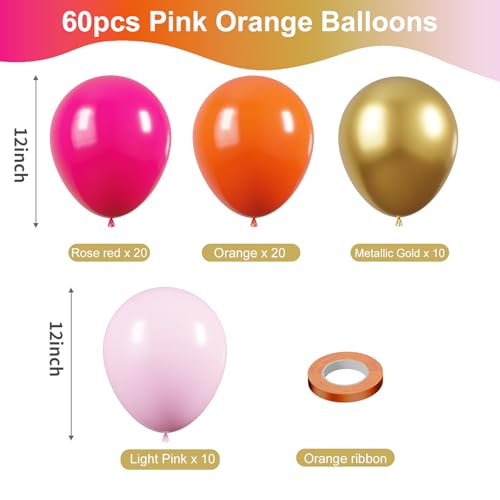 Image of KBZVNAF Pink Orange Gold Latex Balloons - 60 Pack 12 inch Orange Pink Metallic Gold Party Balloons for Birthday, Baby Shower, Wedding, Bridal Shower Party Decorations