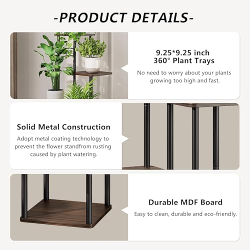 Image of JD FRESH 5 Tier Plant Stand /Metal & Premium Wood Flower Pot Stand for Multiple Plants Corner /Waterproof and Stable Tall Flower Holder for Indoor Living Room, Balcony and Garden Area (Black Oak)