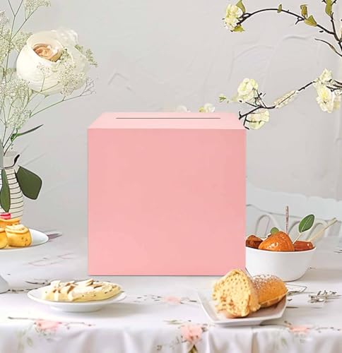 Image of SietDESEO Pink Card Box for Party 9.8 inch x 9.8 inch Large Gift Card Box Holder for Wedding Reception Baby Shower Birthday Graduation