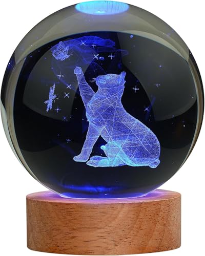 Image of Hamsa Magical Crystal Ball Night Light, LED Color-Changing Globe Lamp, Crystal Ball Lamp, Desktop Decorative Mood Light (16 Color Hand Cat)
