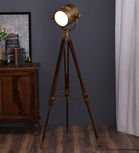 Image of Modern Metal Floor Lamp for Living Room, Bedroom & Office | 132 cm Tall Standing Lamp with 25.5 cm Decorative Shade & 20 cm Stable Base | Minimalist Corner Light for Home Decor | Yellow Finish