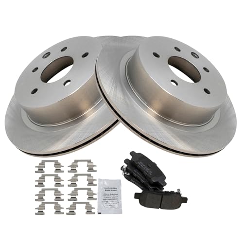 Image of TRQ Rear Semi Metallic Brake Pad and Rotor Set | For 11-16 Nissan Leaf 17-24 Nissan Leaf with Manual Parking Brake 19 Rogue S SV SV Hybrid SL Hybrid Manual Parking