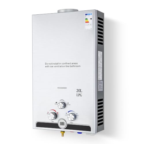 CO-Z 20 L Calentador de Agua Butano Calentador de Agua LPG Instantáneo, Certificado CE, Calentador de Agua de Gas Licuado de Petróleo sin Tanque