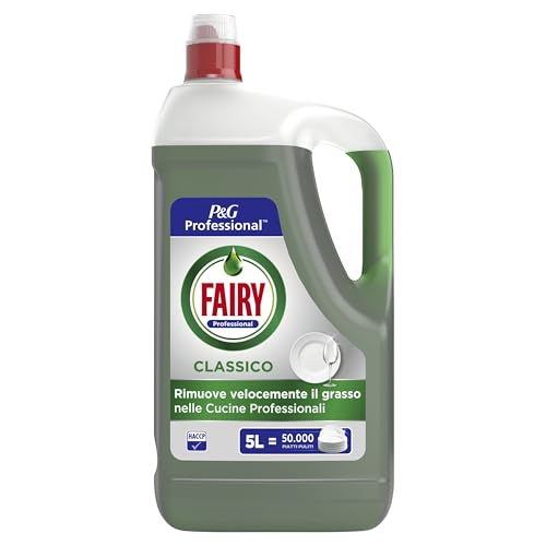 Fairy PRO Original Detersivo Liquido, 5L Lava fino a 50.000 Piatti, 100% Efficace sulle Macchie di Grasso Trovate nelle Cucine Professionali, Conforme HACCP