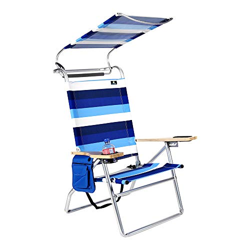 Deluxe 4 Reclining Positions Lightweight High Aluminum Beach Chair with Canopy Shade, Drink