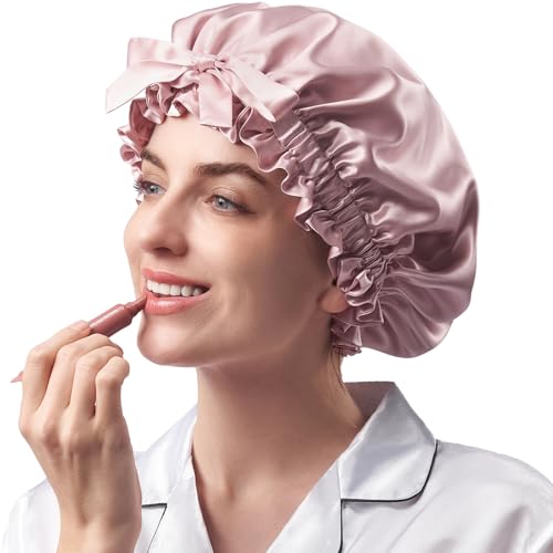 Umisleep Bonnet 100% soie de mûrier réversible pour cheveux bouclés, 22 momme avec volants – Doux, respirant, large bande réglable, idéal pour la nuit,...