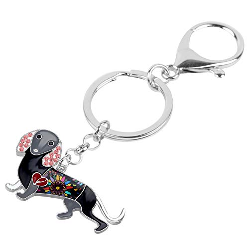 WEVENI Enamel Alloy Dachshund Keychain Accessories Crystal Pet Dog Jewelry for Women Girls Wallet Backpack Charms Gifts3