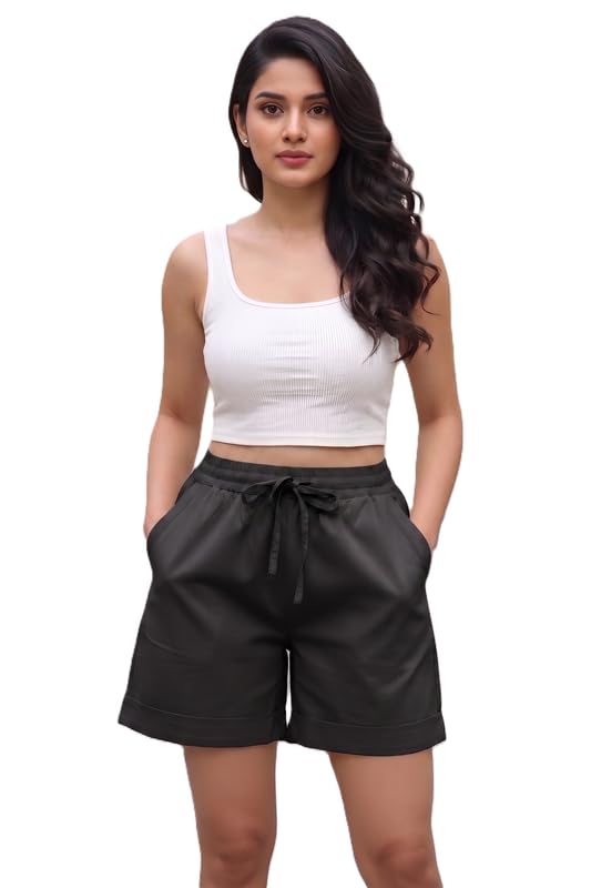 moirai Women Pure Cotton Crop Tank Top & Shorts Set | Soft Breathable Short Dress Comfortable Summer Co-ord Set for Women, Sleepwear Casual Home travel & Workout wear-picture-34