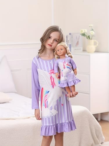 Bow Dream 2 Pcs Girl Dress Unicorn with Matching American Doll Clothes Accessories for Girls Dresses Lavender4