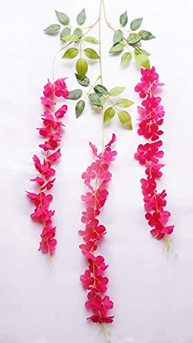 Image of Artificial Hanging Wisteria Flower Vine, Pack of 6, Dark Pink