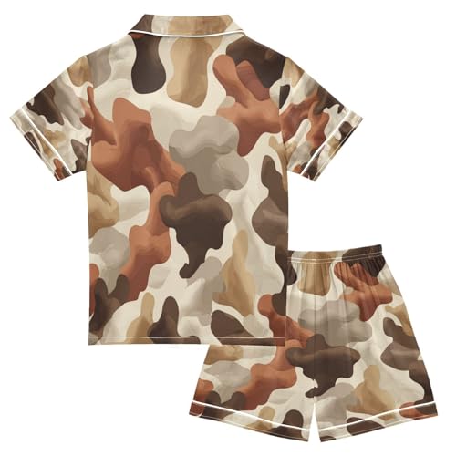 Satin Pajama Sets Short Sleeve Earth Tones Duck Hunter Button Down Silky Nightwear 2 Piece PJS 5-14Y2