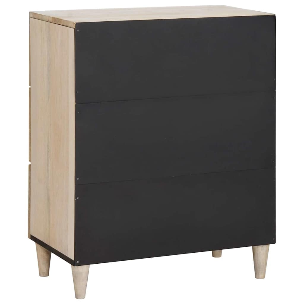Kredens z litego drewna mango, 60 x 33 x 75 cm, biały, z 3 szufladami i uchwytami z materiału drewnopochodnego, schowek i półka do domu, kuchni, biura, korytarza, piwnicy, garażu, warsztatu