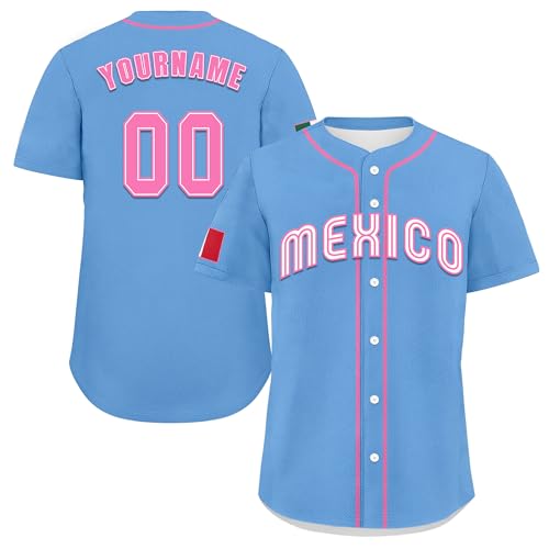 Custom Mexico Baseball Jersey with Flag, Personalized Name Number Mexican Short Sleeves Baseball Fan Uniform Shirts for Teams