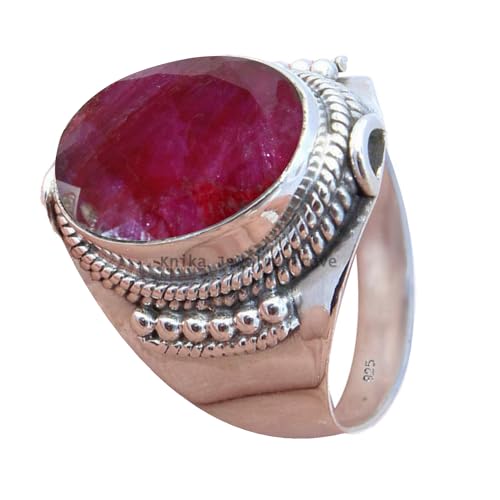 925 Sterling Silver Shiny Bezel Antique Ring for Women Fine Jewelry Anniversary Mother’s Day Gift Ring (US Ring size 7, Ruby)