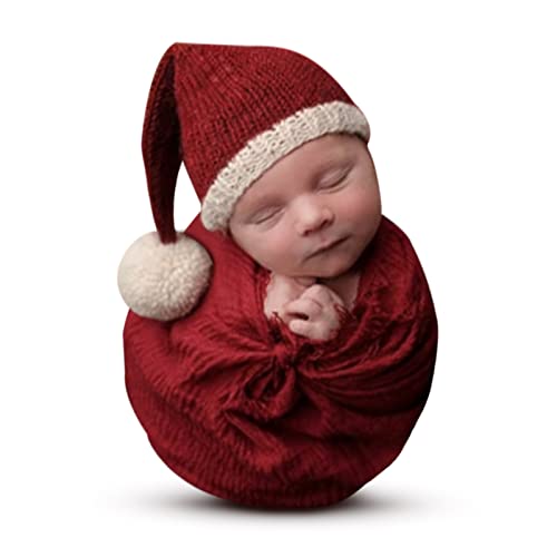 Image of Christmas Newborn Photography Props Swaddle Wraps with Santa Hats for Baby Boys Girls Photo Props Shoot