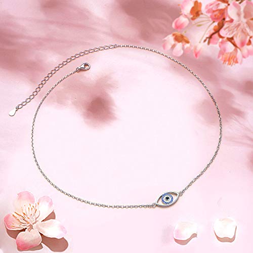Alphm S925 Sterling Silver Evil Eye Choker Short Dainty Adjustable Pendant Necklac for Women Jewelry3