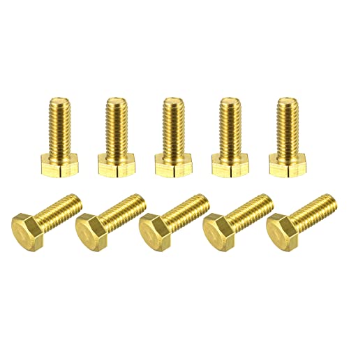 Image of uxcell Brass Hex Bolts, M6x16mm 10pcs Fully Thread Grade 4.8 Solid Brass Hexagon Head Bolt Machine Screws for Machinery