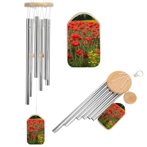 Outdoor Wind Chimes, Farm Red Poppies Printed Wind Chimes,Simple Wind Chimes,Curtain Wind Chimes for Home Decoration