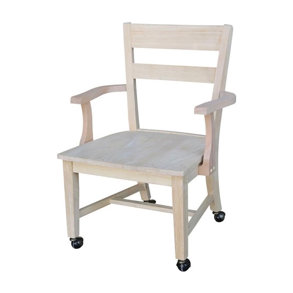 IC International Concepts, Solid Wood Dining Chair with Casters, Unfinished, 225lbs wt capacity, Solid Real Wood, Sturdy Parawood, DIY, Paint/Stain