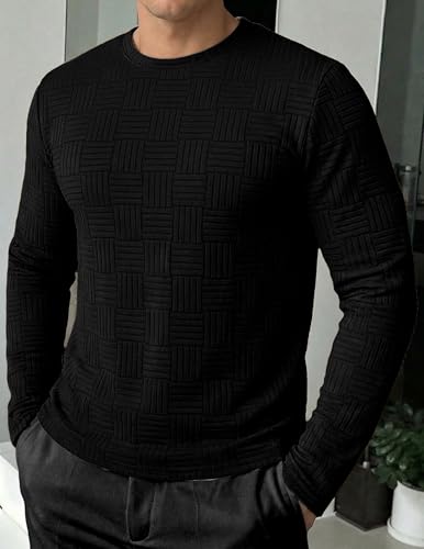 Image of JMIERR Mens T-Shirt Casual Stretch Solid Crewneck Short Sleeve Tees Textured Shirts
