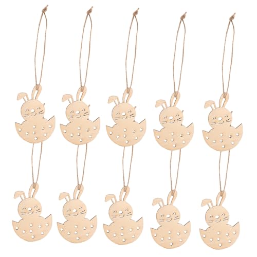 JOINPAYA 10個木製未完成復活祭ウサギ形状 かわいい装飾用タグ クラフト用