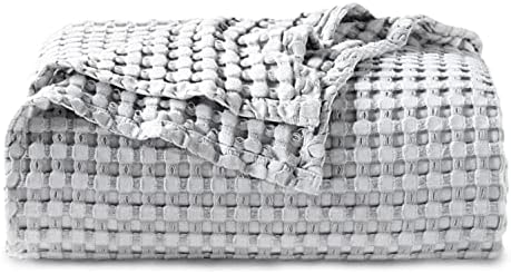 Bedsure Cooling Bamboo Waffle Queen Size Blanket - Soft, Lightweight and Breathable Full Blankets for Hot Sleepers, Luxury Cotton Throws for Bed, Couch and Sofa, Grey 90x90Inches