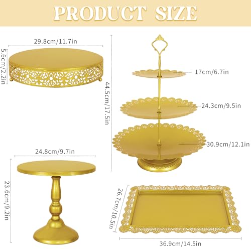 Fivenl 8 Pcs Cake Stand Gold Metal Dessert Table Display Set, 3-Tier Cupcake Stand, Cake Display Tower and Cookie Tray Rack Serving Tray for Birthday Party, Weddings, Baby Shower (Gold) - Image 3