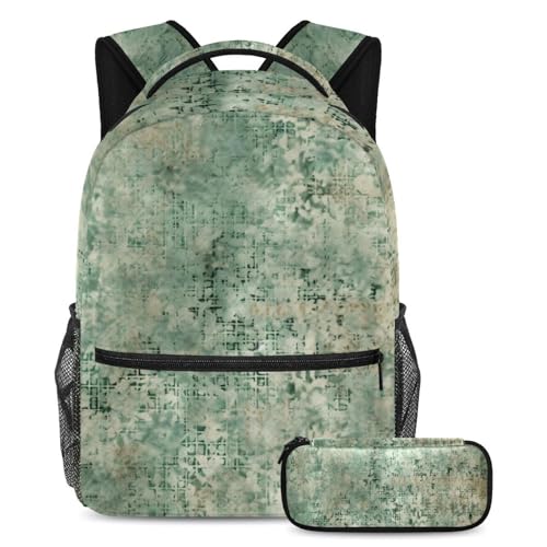 Sac à dos avec trousse texture mouchetée verte style vintage