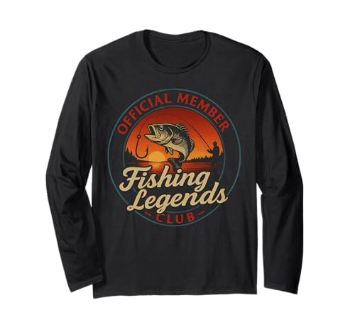 Fisherman Vintage Cool Fishing Legends Club Official Funny Maglia a Manica