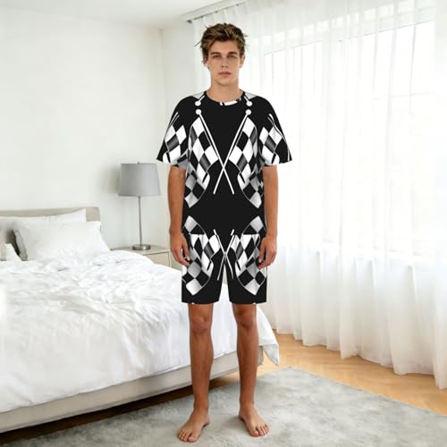 Ensemble de pyjama pour hommes imprimé drapeaux à carreaux noirs - 3