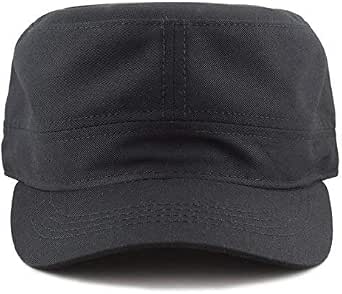 Armycrew Flat Top Military Style Hat - Black Cotton Twill | Garment Washed, Adjustable Strap | One Size Fits Most