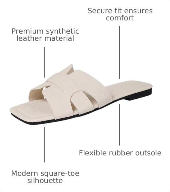 Image of Women's Dressy Casual Flat Sandals, Elegant Comfortable Slip-On Slides with Textured Upper, Versatile Dressy Style for Everyday Wear