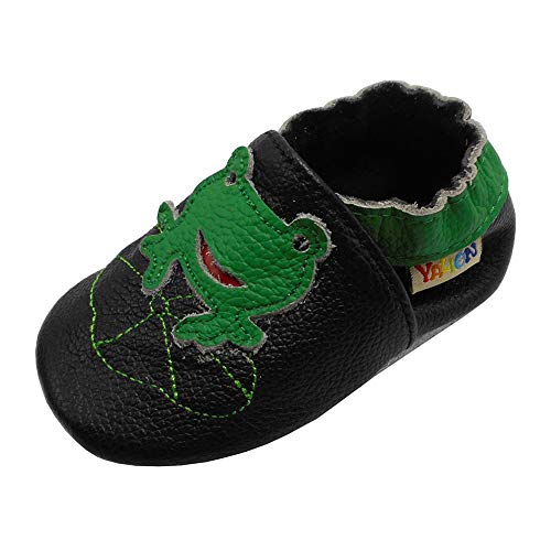 YALION Chaussure Bebe Fille Garcon Antidérapants Chaussons Bébé Cuir Souple Enfant Chaussures Premiers Pas Bébé Garçon Filles (Petite Grenouille Noir,...